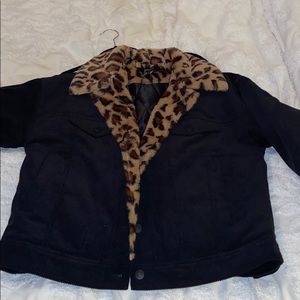 Black and cheetah print corduroy Jacket